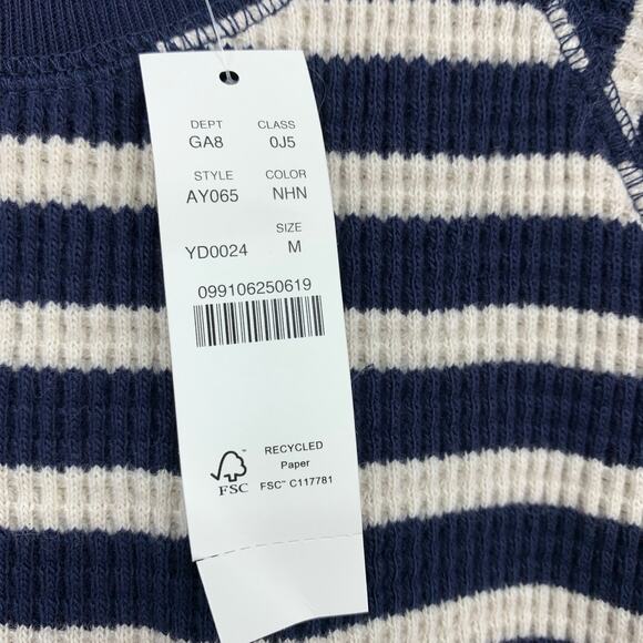 J.Crew Waffle Knit Lounge Set Sweatshirt + Short Womens M Blue Cream Stripe NEW - Picture 14 of 15
